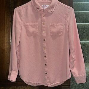 Dusty Pink Button-Up Shirt with Studded Collar